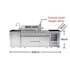 شواية باربكيو مع موقد جانبي وخزانة، مطبخ خارجي حديث متكامل، شوايات من الفولاذ المقاوم للصدأ مع خزائن - Product Image 2