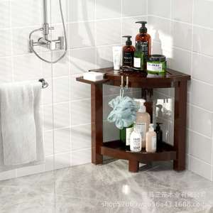 Wooden Bathroom Corner Stool With Tray Shaving Leg Seat Shower <b>Storage</b> Rack For <b>Bath</b> Use - Product Image 4