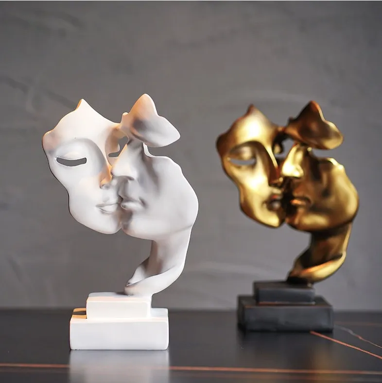 Resin Crafts Modern Simple Silence Is Gold Double Face Sculpture Office Table Decoration