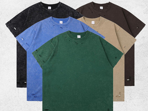 Nuovo cotone Wash girocollo uomo e donna manica corta 300g per fare vecchi buchi t-shirt allentata - Product Image 6