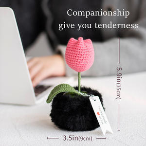 Nuevo ramo de flores de ganchillo a mano de algodón y plantas de maceta de tulipán Rosa estilo Artificial con <span class=keywords><strong>frutas</strong></span> flores de maceta de ganchillo a mano - Product Image 4