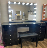 Coiffeuse avec miroir et éclairage, style européen moderne, tiroirs de rangement, mobilier de chambre, blanc nordique