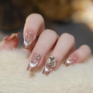 웃는 고양이 눈 갑옷을 입고 탈착식 프랑스 고양이 눈 거짓 손톱 클립 더미 드릴 손톱에 큰 다이아몬드 프레스 - Product Image 1