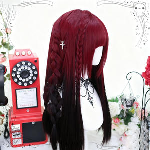 วิกผมตรงยาว 60 ซม. สีดำไล่ระดับสีแดง แบรนด์ในประเทศ ทรงผมปัดข้าง วัสดุทนความร้อนสูง สไตล์โลลิต้า - Product Image 2