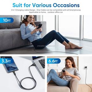 540 Rotating Magnetic Charging Cable1M 2M 3M 3 in 1 Nylon Braided Magnetic USB Cable for iphone samsung Micro USB/<b>Type</b> <b>C</b> Device - Product Image 5