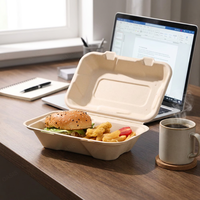 Boîte à lunch jetable biodégradable Oasis 9*6*3'' en pulpe de bagasse de canne à sucre, étanche, résistante à la graisse, compatible micro-ondes