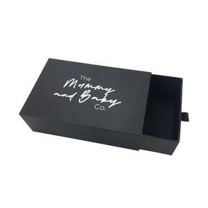 Высокое качество Черный из плотного картона подарок печать логотипа на заказ раздвижной ящик упаковочный ящик