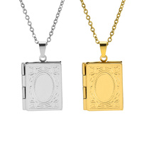 Collier Bohème en Acier Inoxydable 2024 pour Bibliothécaire, Vintage, Délicat, avec Médaillon Imitation Livre, Cachette Secrète pour Photo, Thème Bouddhisme, pour Fête