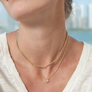 Collana J&D Jewelry con Catena Tennis Stratificata in Acciaio Inossidabile Placcato Oro 18K e Ciondolo a Fiore con Zirconi per Donne - Product Image 2