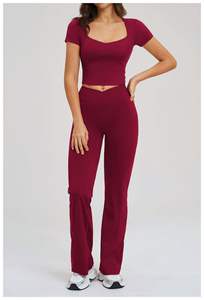 New Design Wholesale Women Yoga Set High Quality Gym Fitness Solid <b>Lace</b> Breathable for 2-Piece <b>Elastic</b> Waist Custom Sportswear - Product Image 6