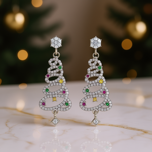 Orecchini di Lusso con Diamanti in Oro Bianco E3445, Diamanti Naturali Taglio Brillante Rotondo con Pietre Laterali Taglio Smeraldo, Gioielli da Festa per Donne - Product Image 2