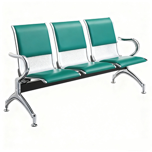 Chaise d'attente contemporaine en cuir 3 places, design moderne, mobilier en acier inoxydable pour hôpitaux, aéroports, bureaux, banques, gymnases - Product Image 1
