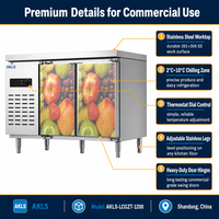 Réfrigérateur de présentation sous comptoir en acier inoxydable commercial à double porte vitrée, 2 ℃ -10 ℃   Pour la production de boissons, cuisine commerciale