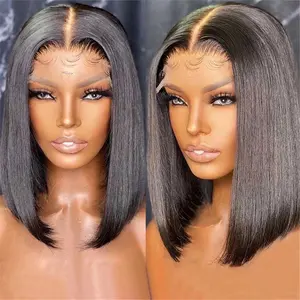 Grosir Wig Bob Pendek Peru Rambut Manusia Renda Depan Hd Renda Frontal Wig Vendor Murah Rambut Virgin Bob Wig untuk Wanita Kulit Hitam