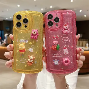 Wholesale Girl Kawaii 3d Cartoon Bear Toy Phone Case bling Cute Anime Phone Case for iPhone 14 Pro max