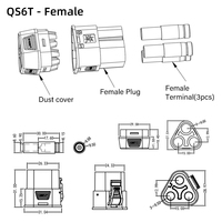 Connecteur anti-étincelles à courant élevé QS6T-F 3P, 90A de crête, 500V, borne plaquée or, connecteur d'alimentation pour robot intelligent de stockage d'énergie