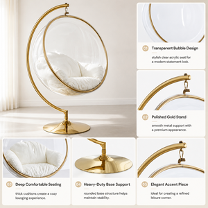 Silla Colgante de Burbuja Transparente de Acrílico con Estructura de Acero al Carbono, Columpio de Patio Interior/Exterior, Hamaca Tipo Huevo <span class=keywords><strong>para</strong></span> Balcón y Jardín, Ideal <span class=keywords><strong>para</strong></span> Relajarse - Product Image 5