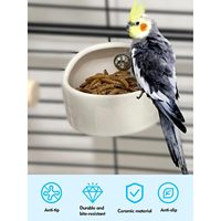 Bol à nourriture pour oiseaux en céramique, motif uni arrondi, support suspendu pour cage, pour perroquets, perruches, pinsons et agapornis