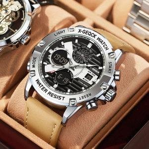 นาฬิกาข้อมือควอทซ์ดิจิตอลแอนะล็อกมัลติฟังก์ชั่นของผู้ชายนาฬิกาโครโนกราฟหนังกันน้ำจับเวลาพร้อมฟังก์ชั่นปลุกสำหรับเล่นกีฬา - Product Image 2