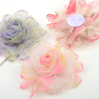 Broche DIY en organza imprimé léopard avec fleur de rose à bords brûlés de 8 cm, accessoires pour chapeaux, chaussures et vêtements