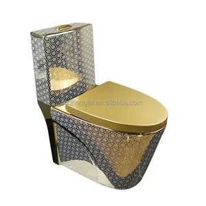 आधुनिक बाथरूम लक्ज़री प्लेटिंग गोल्ड म्यूट मजबूत फ्लश शौचालय बाथरूम सिरेमिक शौचालय