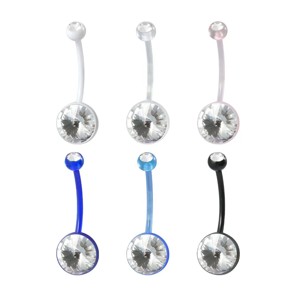 Acrylic CZ Gem Belly Button Navel Ring Crystal Pregnant Navel Piercing Comfortable Body Piercing Jewelry For Women 14 Gauge