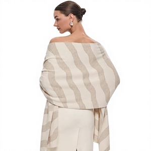 Stylish Womens Cashmere Striped Open Front Shoulder Cape <b>Shawl</b> <b>Wrap</b> with Knot Closure for Winter Office Travel Casual Outfits - Product Image 1