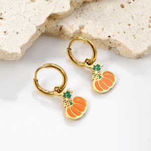 Pendientes de Aro con Forma de Calabaza de Halloween, Chapados en Oro de 18K, Personalizados, Nuevos, Modernos y Lindos, de Acero Inoxidable, con Esmalte - Product Image 3