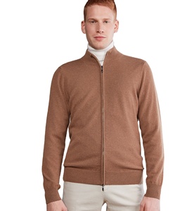 Custom Design 100% Cashmere Full Zip <strong>Cardigan</strong> <strong>Men</strong> Ribbed Turn-down Collar Sweater Winter Solid Pattern Anti-Wrinkle - Product Image 1