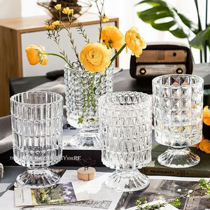 Vasi in Vetro Pressato Trasparente <span class=keywords><strong>con</strong></span> <span class=keywords><strong>Piede</strong></span> e Motivi in Rilievo, Set Multi-Stile per Fiori Freschi, Fiori Secchi e Decorazioni per la Casa - Product Image 5