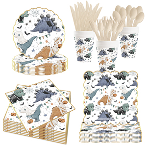 Juego de Vajilla DAMAI con Tema de Dinosaurios, Platos Desechables de Papel con Estampado en Caliente, Banner y Mantel para Fiestas - Product Image 3