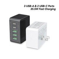 Chargeur mural HNT PD3801 35,5W 5 ports, chargeur rapide avec PD3.0 pour ordinateur portable / adaptateur universel