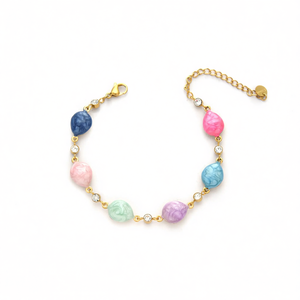 Fashion <b>Beaded</b> <b>Bracelet</b> PVD <b>Gold</b> Plated 316L Stainless Steel Sustainable Resistant Multicolor Teardrop Design - Product Image 2