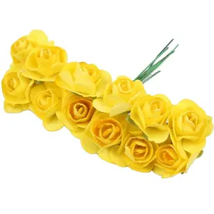 黄色迷你纸玫瑰人造花花束婚礼派对装饰剪贴簿DIY工艺品小花