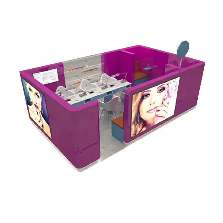 Meja manikur warna ungu dengan salon kecantikan desain kios batang kuku meja kuku desain toko manikur untuk dijual