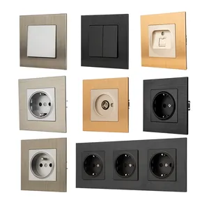 Interruptores de pared de luz eléctrica MVAVA de aleación de aluminio estándar de la UE y enchufes triplete DIY para hotel en casa - Product Image 1