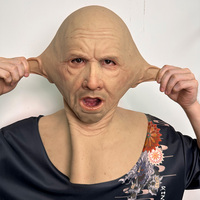 Masque de tête entière en silicone réaliste d'homme âgé avec cheveux naturels et barbe touffue pour Halloween, cosplay de film, théâtre, accessoire de film