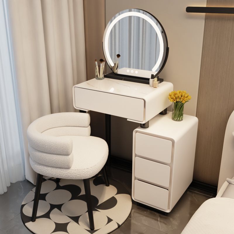 white 50cm table + mirror + cream-colored stool