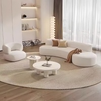 Ensemble de canapés d'angle incurvé trois places en bouclette blanc de luxe minimaliste pour salon, meubles en bois