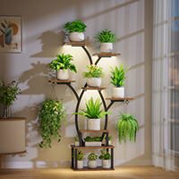 Support de plantes LED en forme de branche d'arbre avec chaîne suspendue pour fougères, présentoir haut en bois et métal à 8 pots, coin douillet pour salon