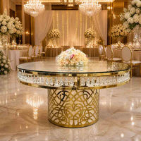 Luxuriöser Kristall-Gold Runder Esstisch Gehärtetes Glas Edelstahl-Sockel für Hochzeit Bankett Hotel Event