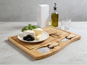 Tabla de Quesos de Bambú Natural, Tabla de Charcutería con 2 Cuchillos, Bandeja para Servir, Tabla de Cortar para Cocina, Fiestas, Bodas, Regalo - Product Image 4