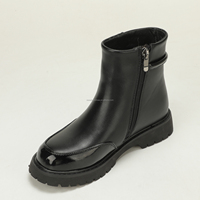 Bottes courtes noires pour enfants, en cuir verni avec fermeture éclair latérale, style motard, doublure en fourrure chaude, semelle antidérapante, pour filles