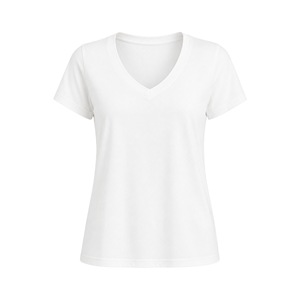 Camisetas de Mujer con Cuello en V, 92% Algodón, 8% Elastano, Estampado Personalizado, Lisas, Ajustadas, Básicas para Chicas - Product Image 3