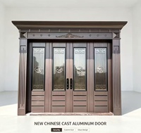 Pintu Masuk Villa 4 Daun Berbahan Aluminium Cor Kustom Gaya Cina Baru dengan Kaca Temper Dekoratif dan Pengaman, Pintu Utama