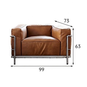 Fauteuil LC3 Style en cuir pleine fleur brun clair avec structure en acier inoxydable poli, <span class=keywords><strong>chaise</strong></span> d'appoint moderne pour salon - Product Image 5