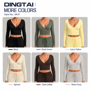 Cárdigan Dingtai <span class=keywords><strong>con</strong></span> Abertura Frontal y Lazos, Top de Pilates de Manga Larga para <span class=keywords><strong>Mujer</strong></span>, Cubre-Yoga Corto <span class=keywords><strong>con</strong></span> Cuello en V para Invierno - Product Image 5