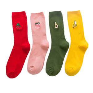 2025 automne coréen coton Animal mignon banane cerise pêche <span class=keywords><strong>avocat</strong></span> broderie dessin animé chaussettes drôle fille femmes équipage fruits chaussettes - Product Image 6