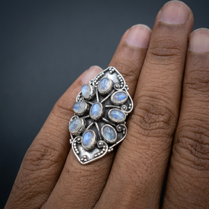 Women's Casual 925 Sterling Silver Natural Stone Multi-Gemstone <b>Adjustable</b> <b>Rings</b> with Bezel Setting - Product Image 3