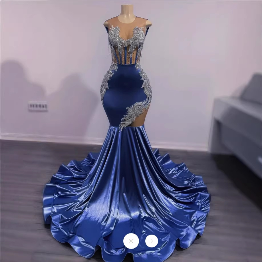 Blue Fishtail Dress - V-Neck Lace Evening Gown 2025